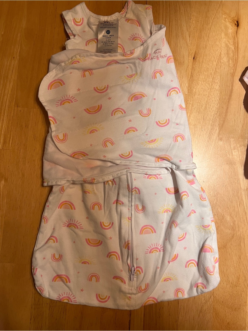 Halo White Sleep Sack with Pink & Yellow Rainbow Print
